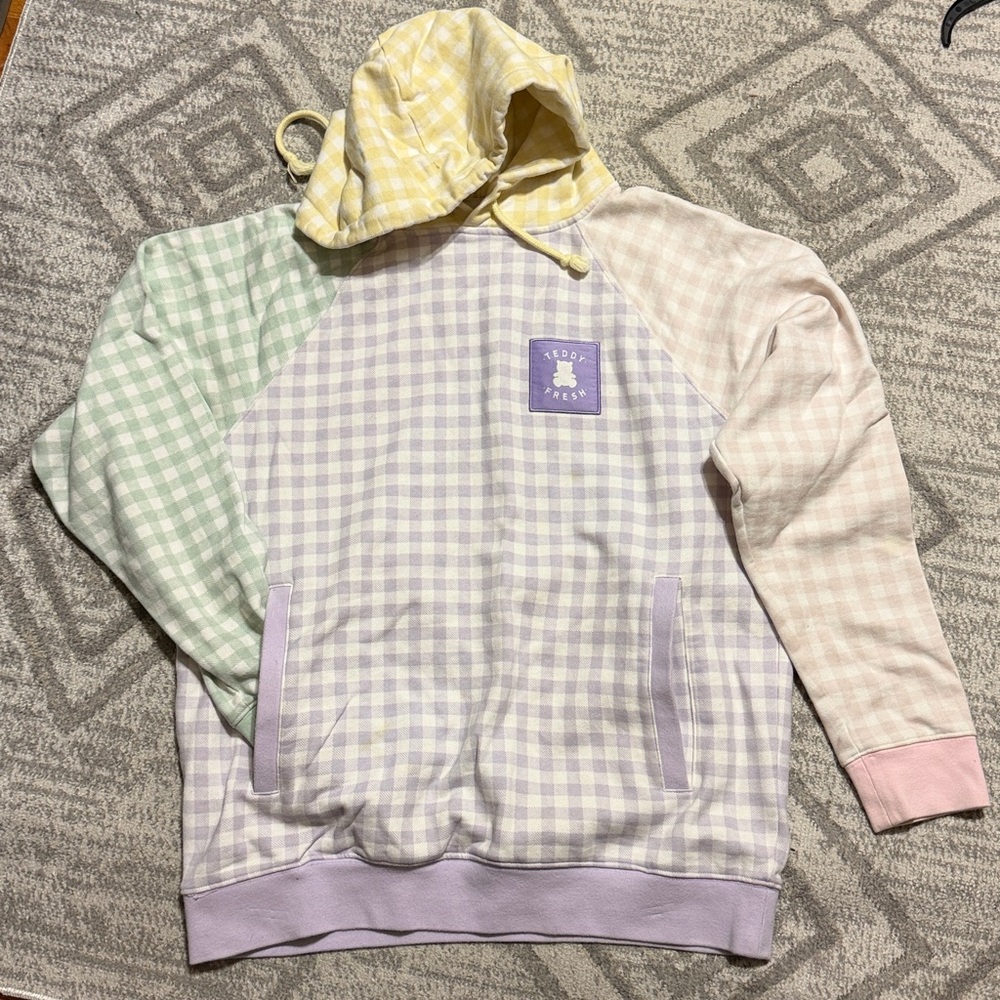 Teddy Fresh pastel gingham color block hoodie